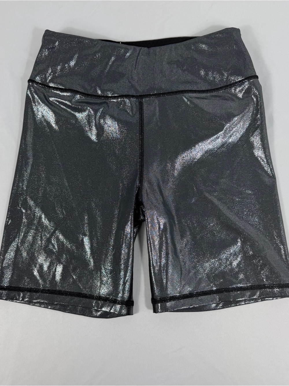 Victoria Sport Metallic Silver High-Waist Biker Shorts – Size S